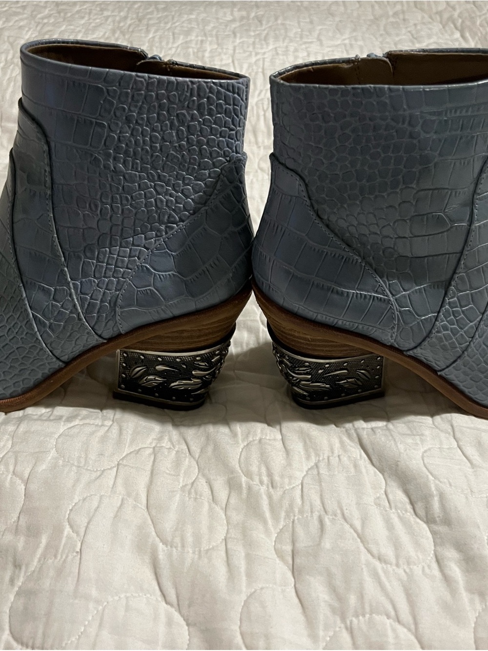 Gianni Bini Sky Blue Croc-Embossed Pointed Ankle Boots - Picture 2 of 7